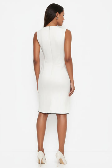 White A Line Round Neck Satin Sleeveless Midi Formal Dress